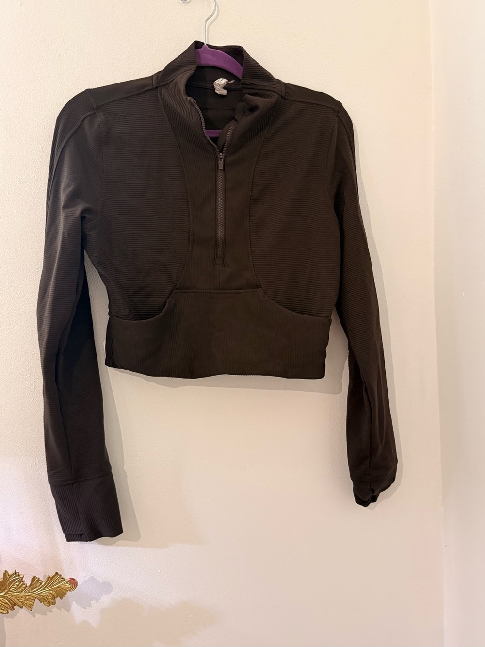 90 Degree By Reflex Brown Cropped Half-Zip Pullover